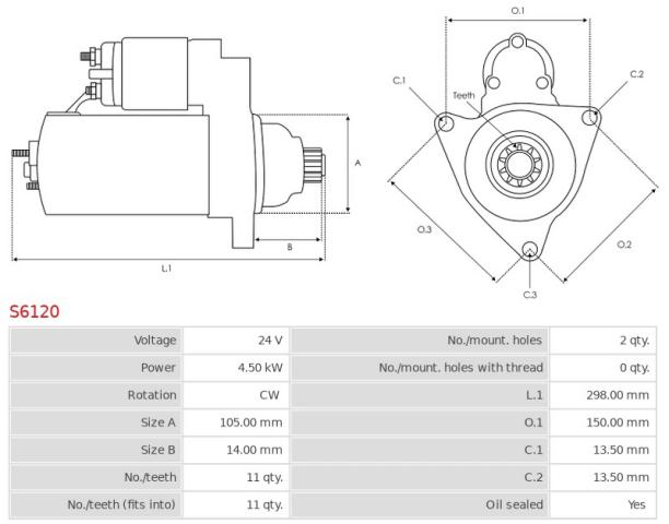 Motor De Partida Denso 24 Volt 11 Dientes 4.5Kw Cw Anclaje 2 Pernos - Imagen 2