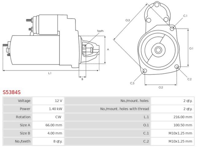 Motor De Partida Mitsubishi 12 Volt 8 Dientes 1.4Kw Cw Anclaje 2 Pernos - Imagen 2