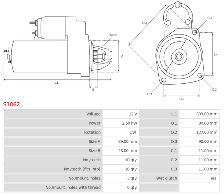 Motor De Partida Delco 12 Volt 10 Dientes 2.5Kw Cw Anclaje 3 Pernos - Imagen 2