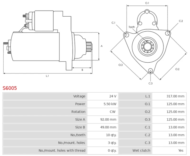 Motor De Partida Denso 24 Volt 10 Dientes 5.5Kw Cw Anclaje 3 Pernos - Imagen 2
