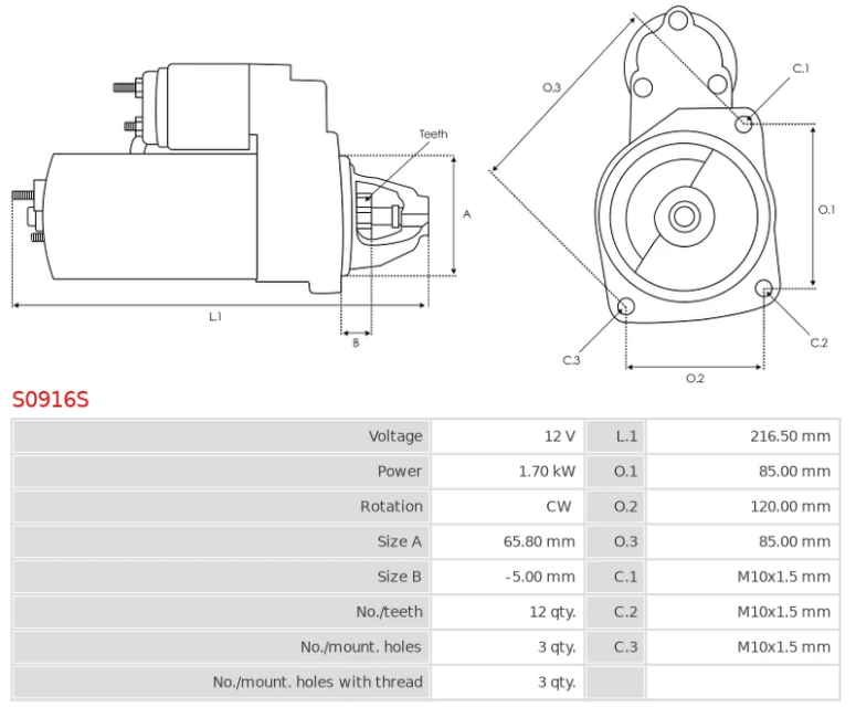Motor De Partida Bosch 12 Volt 12 Dientes 1.7 Kw Cw Anclaje 3 Pernos - Imagen 3
