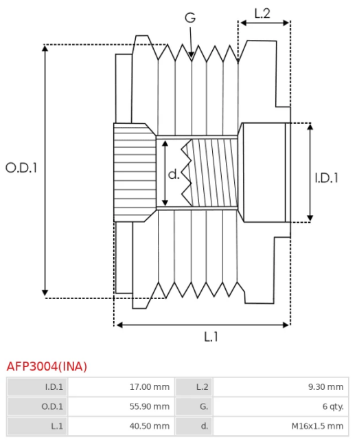 Polea Alternador R Libre Valeo 6 Pistas Rd55.6 17Di S16 W41.8 Mitsub Renault Volvo 5389 - Imagen 2