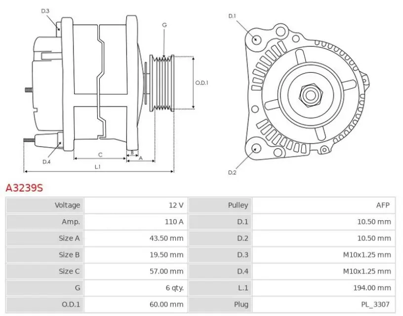 Alternador Valeo 12 Volt 110 Amp Polea 6 Pistas 60 Diam Conexión C L Fr Toma J 180° - Imagen 4